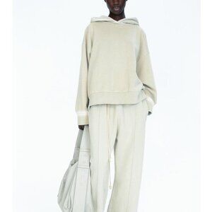 Zara Hoodie Womens Size Medium Cream Fleece Long Raglan Sleeve Pullover